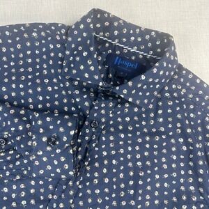 Haspel Button Down Shirt Mens Medium Navy Blue Floral Rose Print Made in Italy